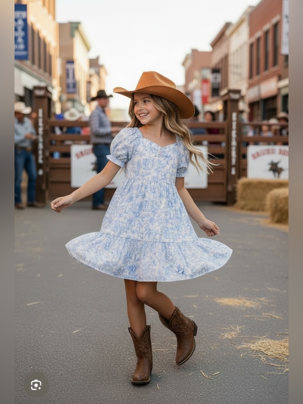 Happily Grey Kids Blue Western Toile Dress Girls Size 10